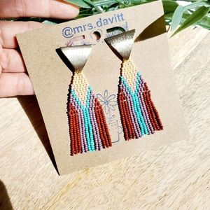 SUNSET Beaded Tassel fringe Earrings boho seed